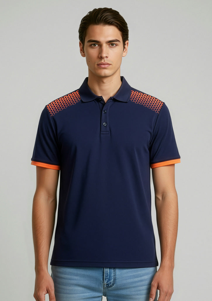 P900MS Mens Galaxy Short Sleeve Polo - Navy/Fluoro Orange
