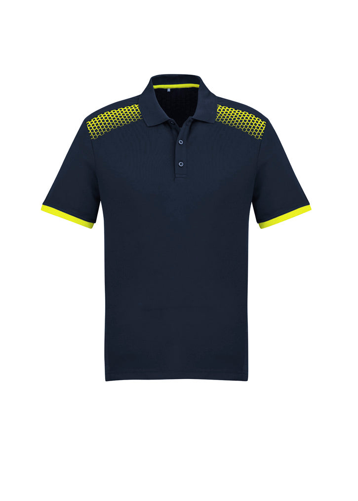 P900MS Mens Galaxy Short Sleeve Polo - Navy/Fluoro Yellow