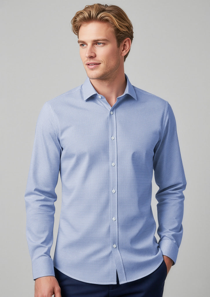 S339ML Mens Bristol Tailored Long Sleeve Shirt - White/Navy