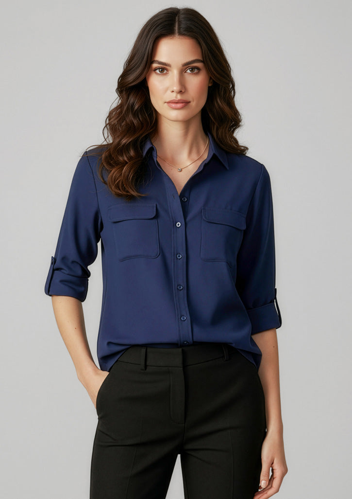 S626LL Womens Madison Long Sleeve Shirt - Midnight Blue
