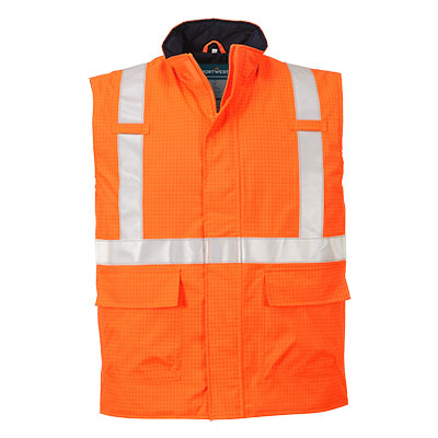 S776 - Bizflame Rain Hi-Vis Anti-Static FR Bodywarmer in Orange