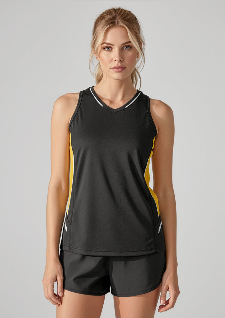 SG702L Womens Renegade Singlet - Black/Gold/Silver