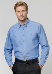 SH112 Mens Chambray Long Sleeve Shirt - Chambray Blue