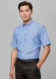 SH113 Mens Chambray Short Sleeve Shirt - Chambray Blue