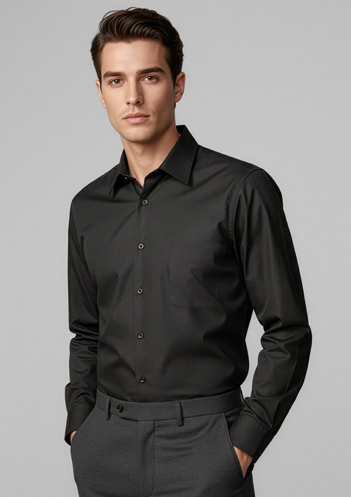 SH714 Mens Metro Long Sleeve Shirt - Black
