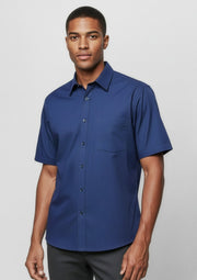SH817 Mens Micro Check Short Sleeve Shirt - Navy