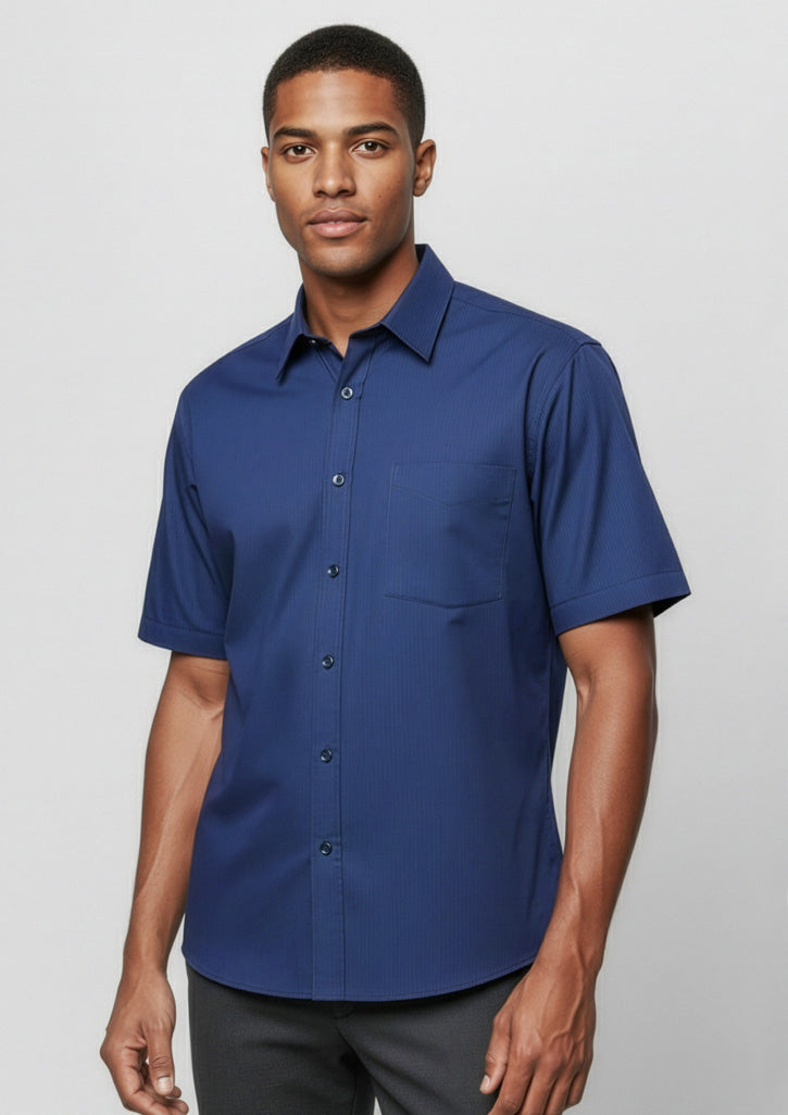 SH817 Mens Micro Check Short Sleeve Shirt - Navy