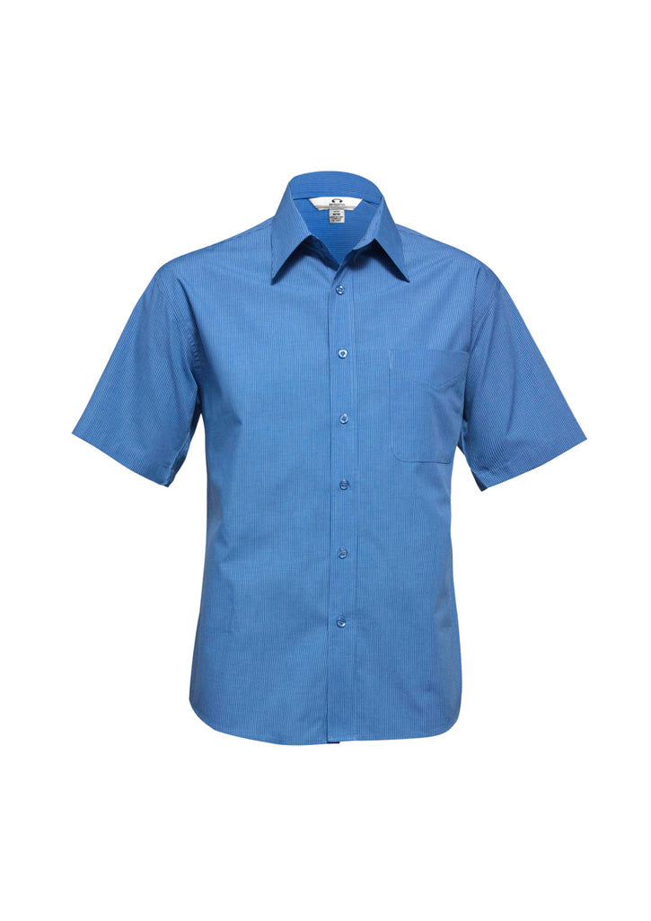 SH817 Mens Micro Check Short Sleeve Shirt - Mid Blue