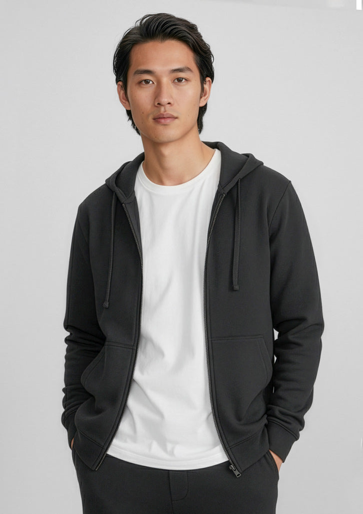 SW762M Mens Crew Zip Hoodie - Black