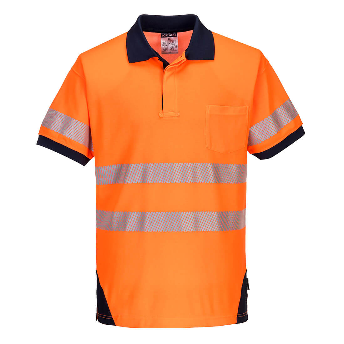 T182 - PW3 Hi-Vis Polo Shirt S/S in Orange/Navy