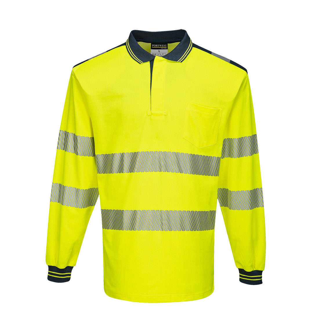 T184 - PW3 Hi-Vis Polo Shirt L/S in Yellow/Navy