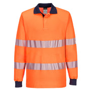 T186 - PW3 Hi-Vis Polo Shirt L/S in Orange/Navy