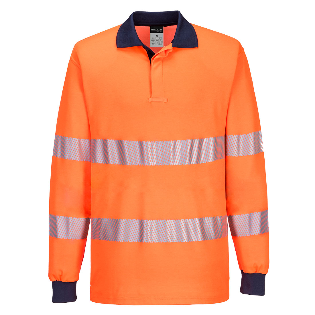 T186 - PW3 Hi-Vis Polo Shirt L/S in Orange/Navy