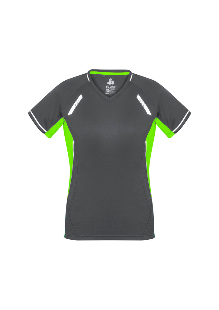 T701LS Womens Renegade Short Sleeve Tee - Grey/Fluoro Lime/Silver