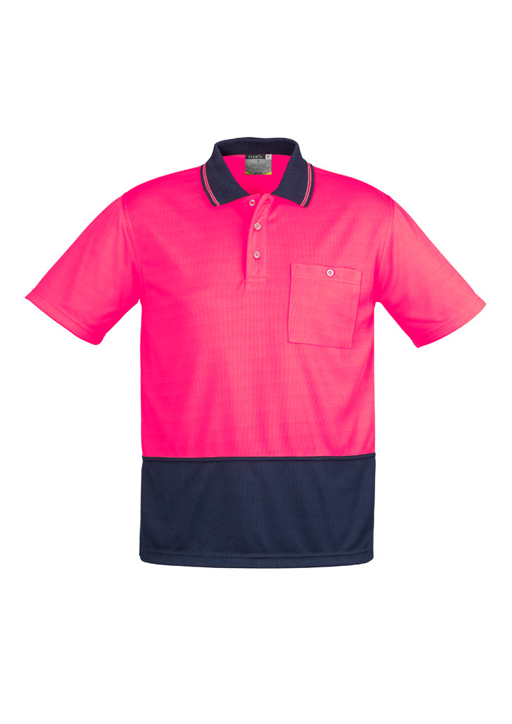 Unisex Hi Vis Basic Short Sleeve Polo in Pink/Navy