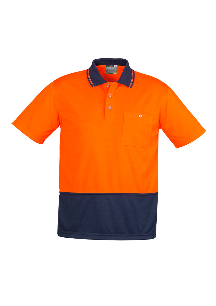 Unisex Hi Vis Basic Short Sleeve Polo in Orange/Navy