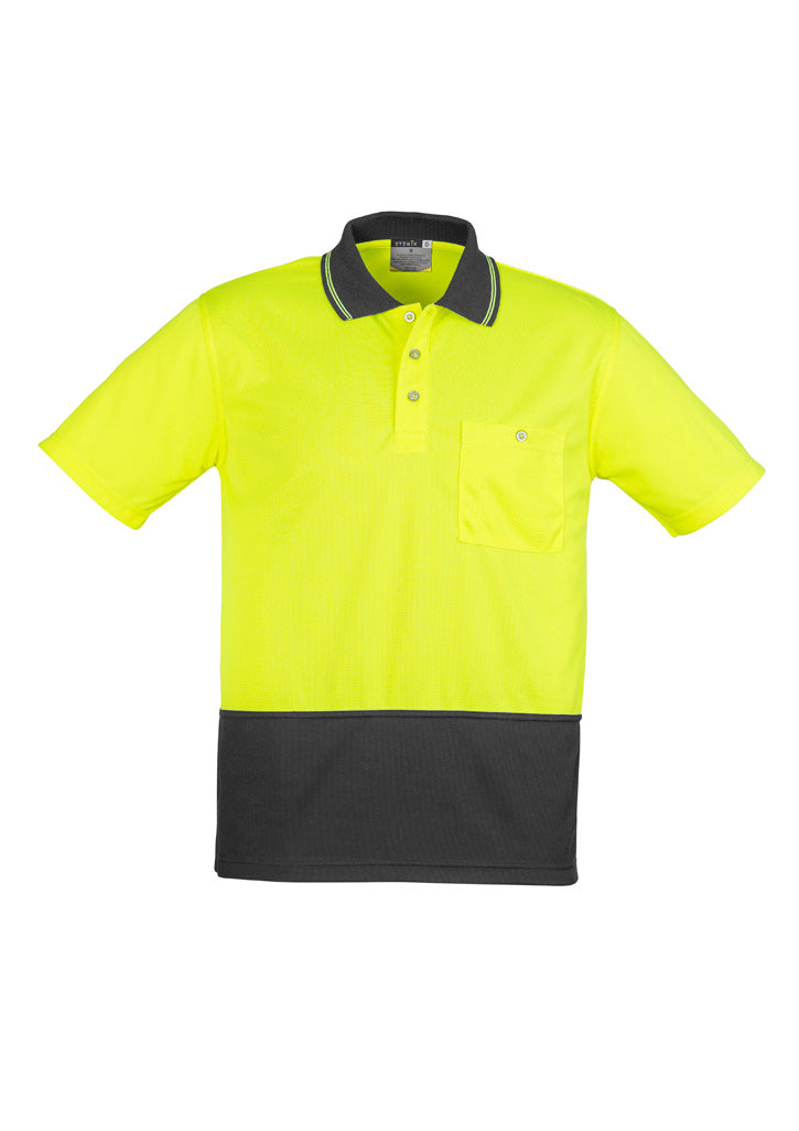 Unisex Hi Vis Basic Short Sleeve Polo in Yellow/Charcoal