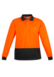 Unisex Hi Vis Basic Long Sleeve Polo in Orange/Black