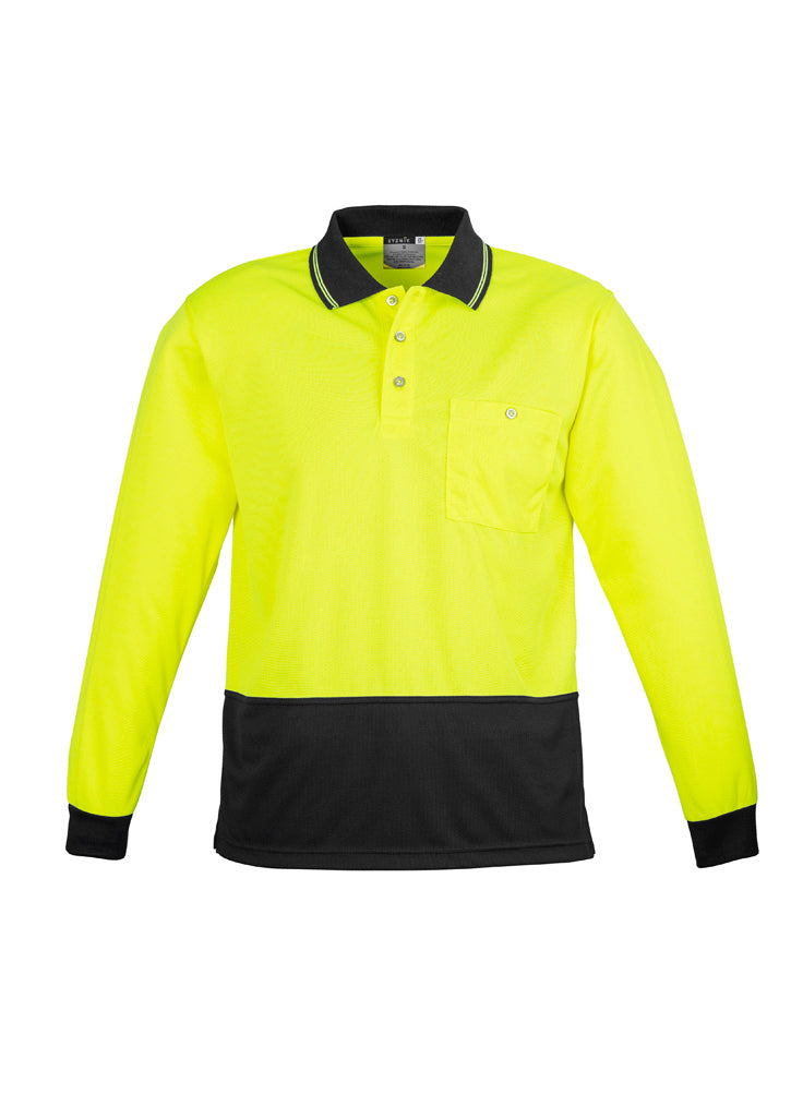 Unisex Hi Vis Basic Long Sleeve Polo in Yellow/Black