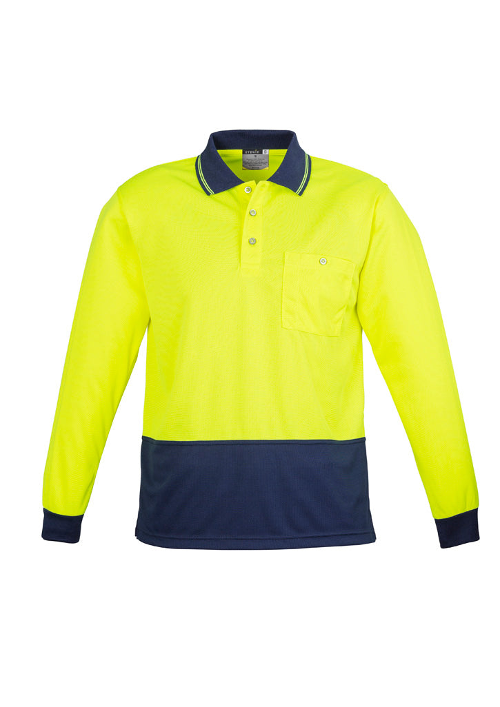 Unisex Hi Vis Basic Long Sleeve Polo in Yellow/Navy
