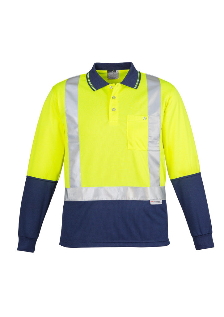 Mens Hi Vis Spliced Long Sleeve Polo - Shoulder Taped in Yellow/Navy