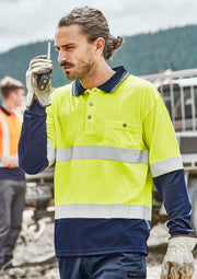Mens Hi Vis Spliced Long Sleeve Polo - Hoop Taped in Yellow/Navy