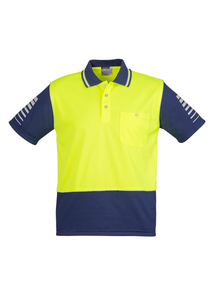 Mens Hi Vis Zone Short Sleeve Polo in Yellow/Navy