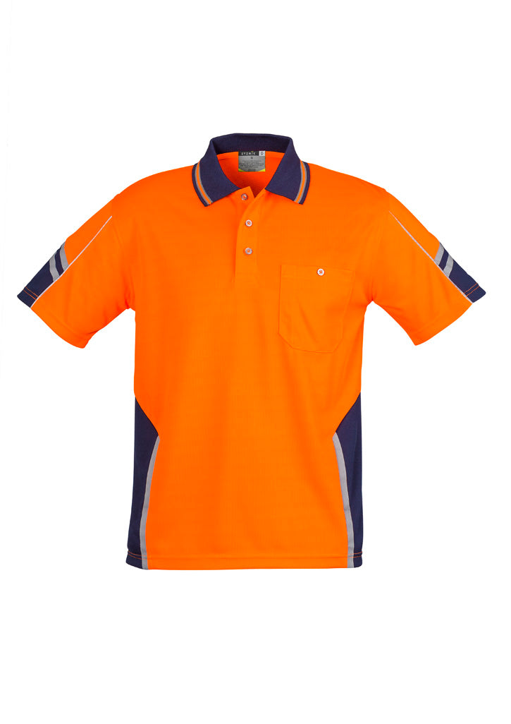Mens Hi Vis Squad Short Sleeve Polo in Orange/Navy