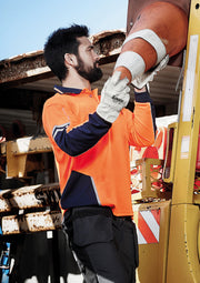 Mens Hi Vis Squad Long Sleeve Polo in Orange/Navy