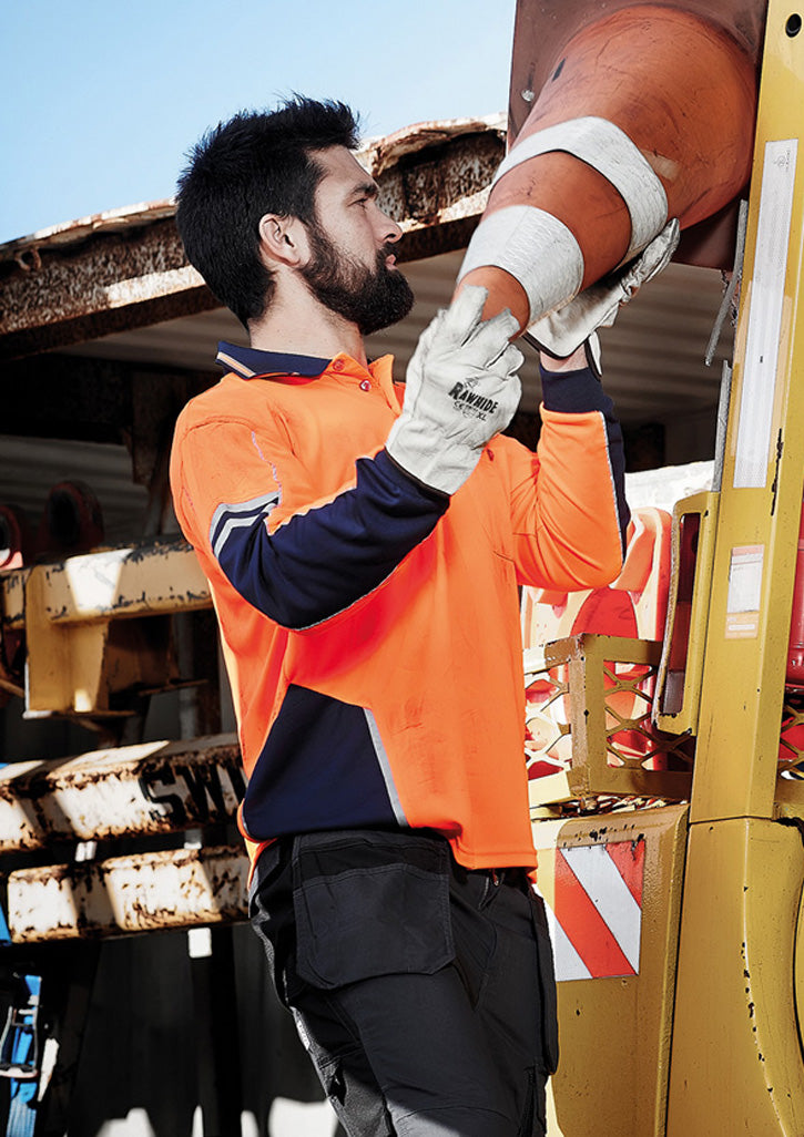 Mens Hi Vis Squad Long Sleeve Polo in Orange/Navy
