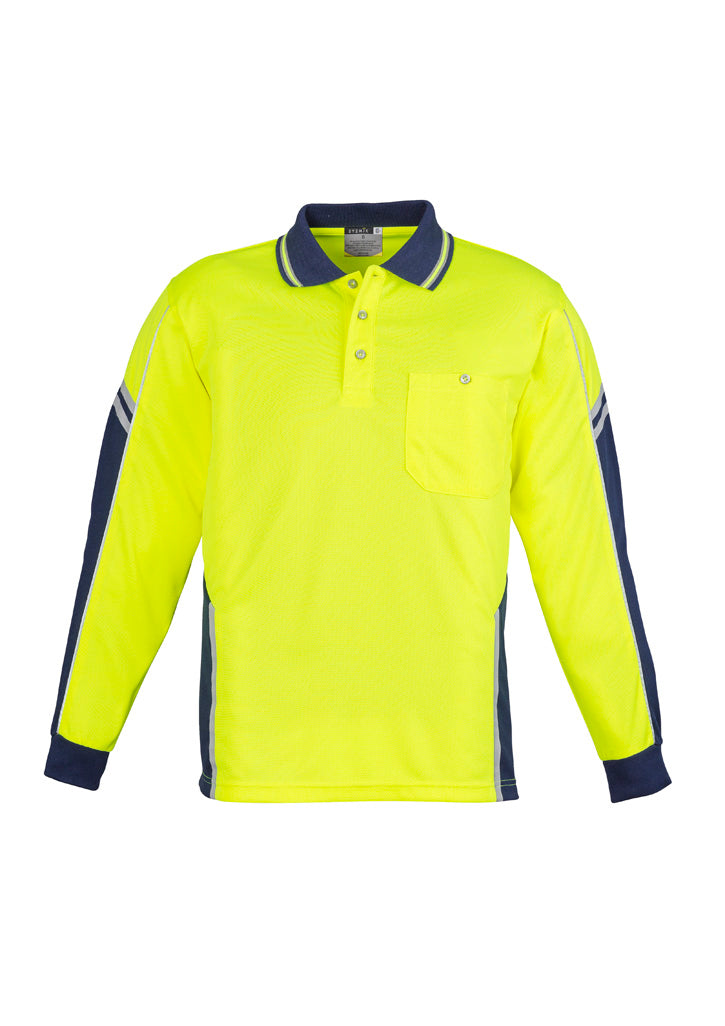 Mens Hi Vis Squad Long Sleeve Polo in Yellow/Navy
