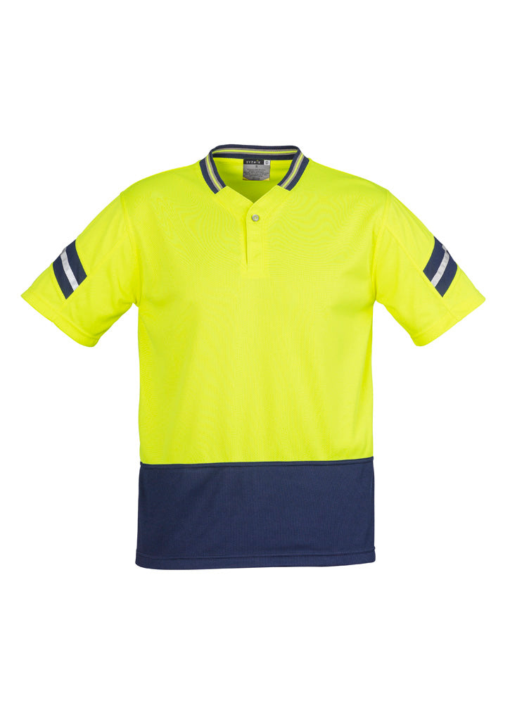 Mens Hi Vis Astro Short Sleeve Polo in Yellow/Navy