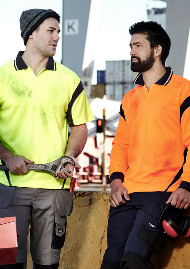 Mens Hi Vis Aztec Short Sleeve Polo in Yellow/Navy