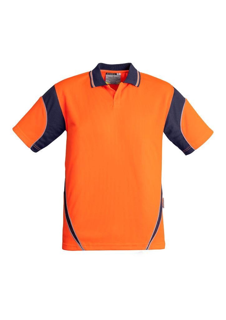 Mens Hi Vis Aztec Short Sleeve Polo in Orange/Navy