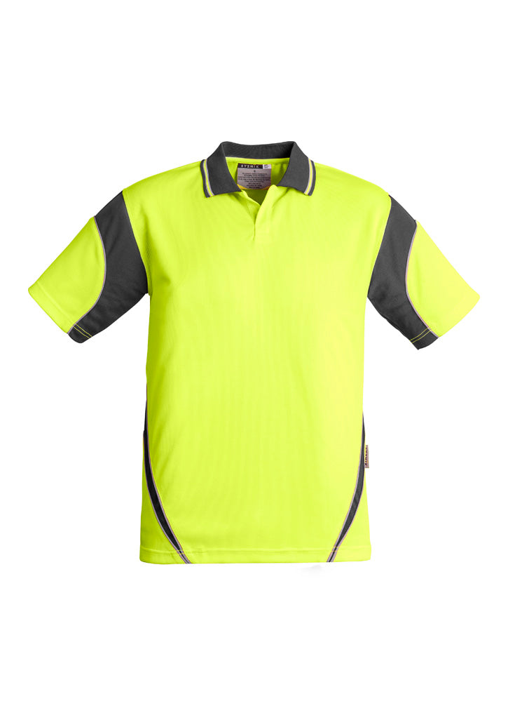 Mens Hi Vis Aztec Short Sleeve Polo in Yellow/Charcoal