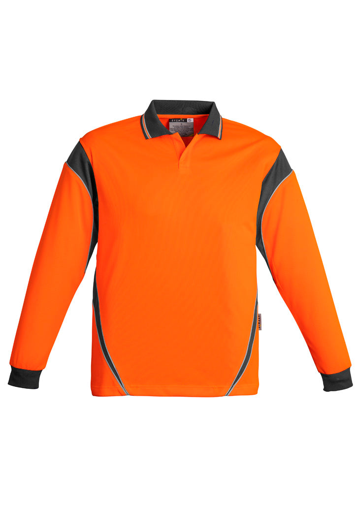 Mens Hi Vis Aztec Long Sleeve Polo in Orange/Charcoal