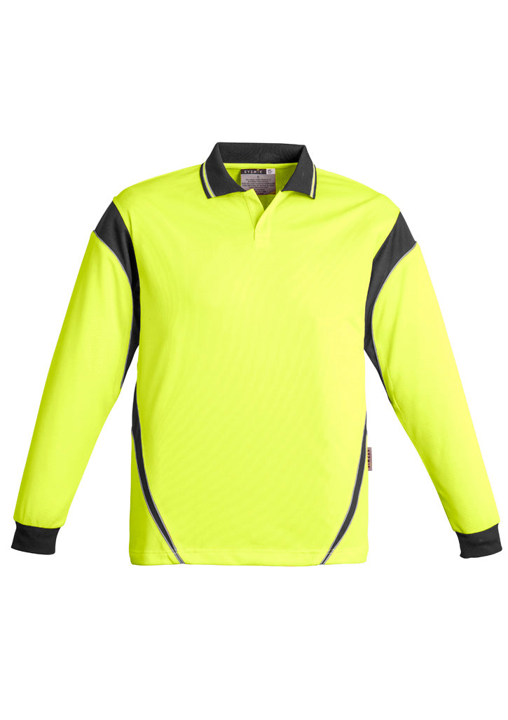 Mens Hi Vis Aztec Long Sleeve Polo in Yellow/Charcoal