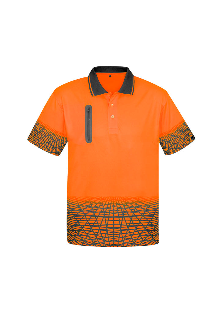 Mens Hi Vis Tracks Short Sleeve Polo in Orange/Charcoal