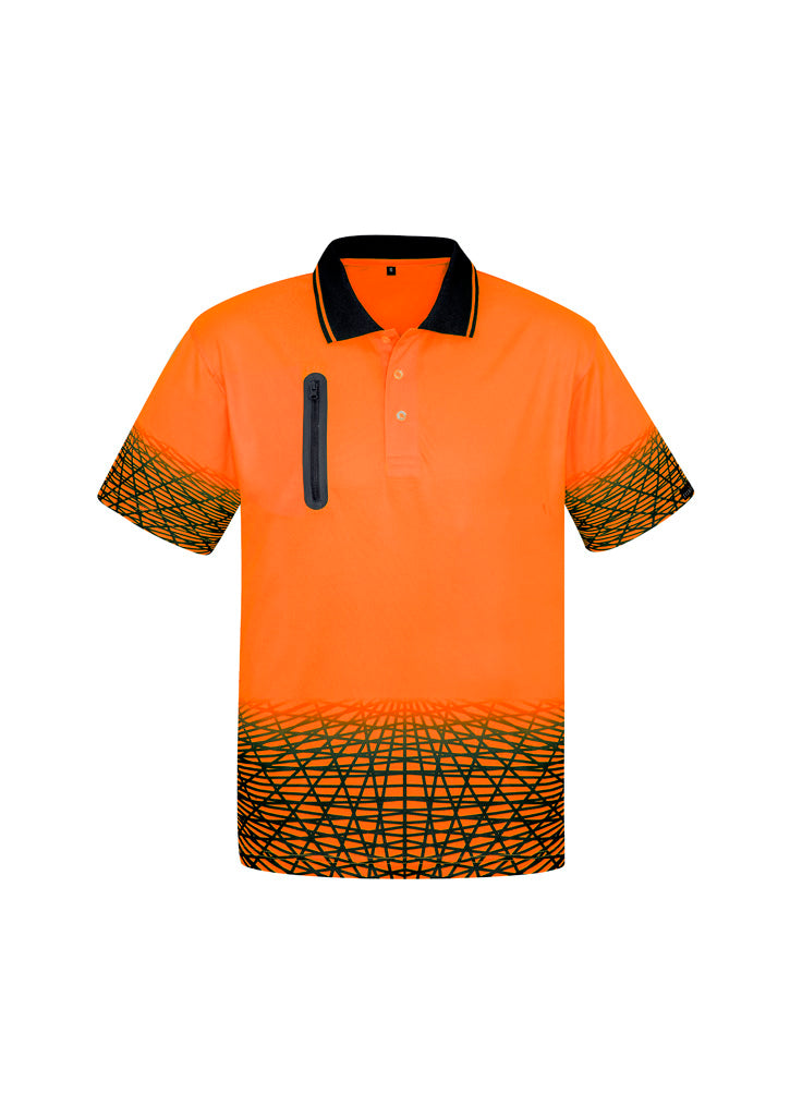 Mens Hi Vis Tracks Short Sleeve Polo in Orange/Navy