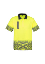 Mens Hi Vis Tracks Short Sleeve Polo in Yellow/Charcoal