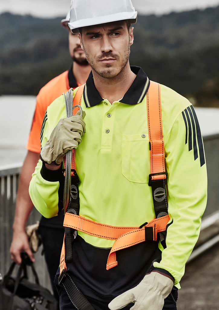 Mens Hi Vis Flux Long Sleeve Polo in Yellow/Navy