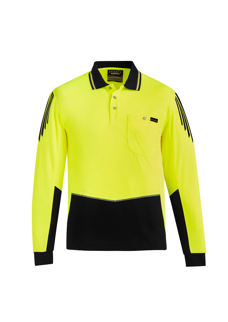 Mens Hi Vis Flux Long Sleeve Polo in Yellow/Black