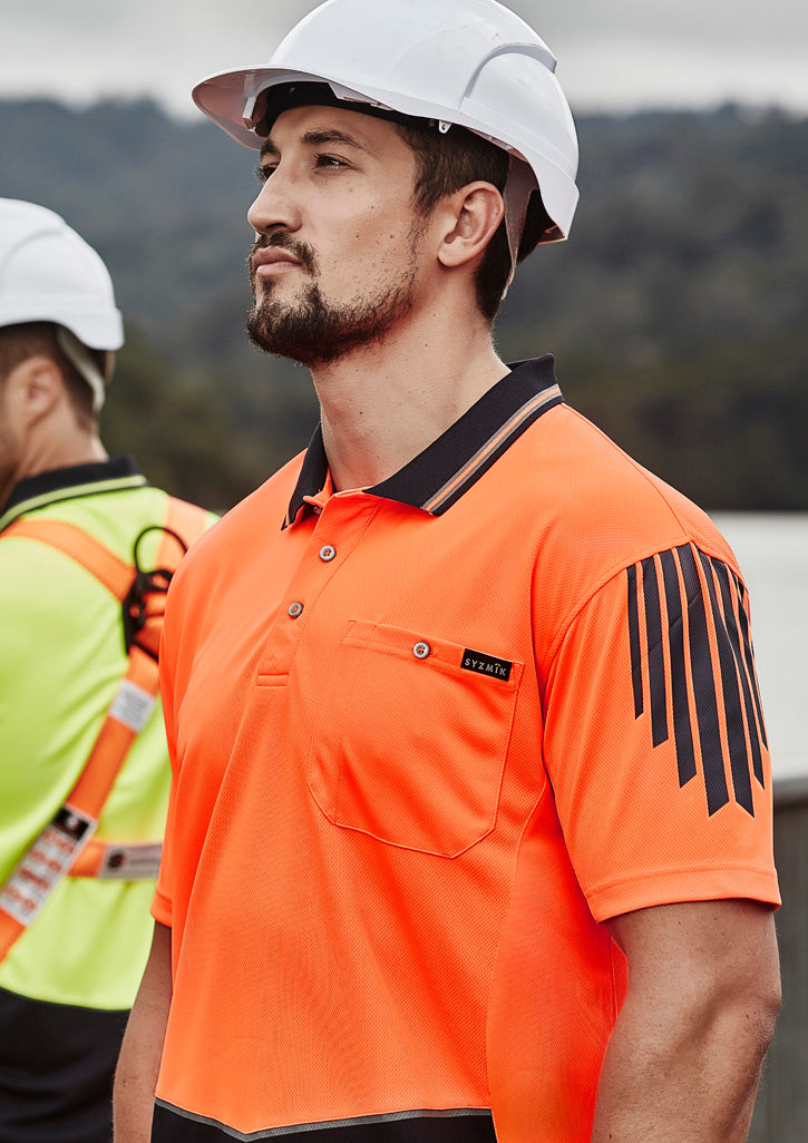 Mens Hi Vis Flux Short Sleeve Polo in Orange/Navy