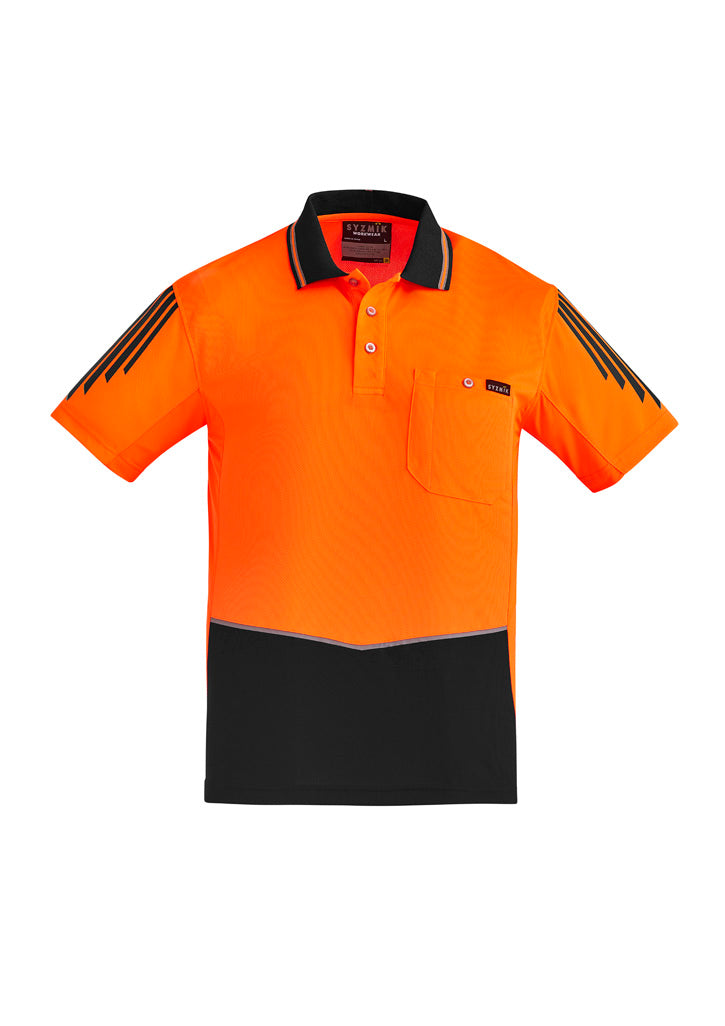 Mens Hi Vis Flux Short Sleeve Polo in Orange/Black