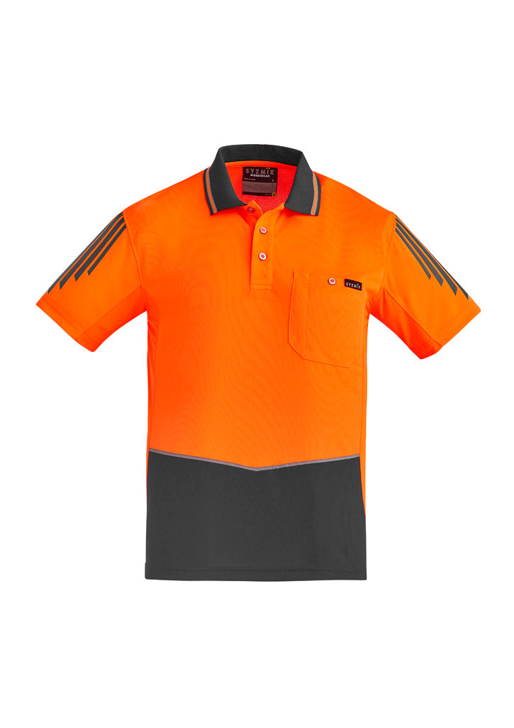 Mens Hi Vis Flux Short Sleeve Polo in Orange/Charcoal
