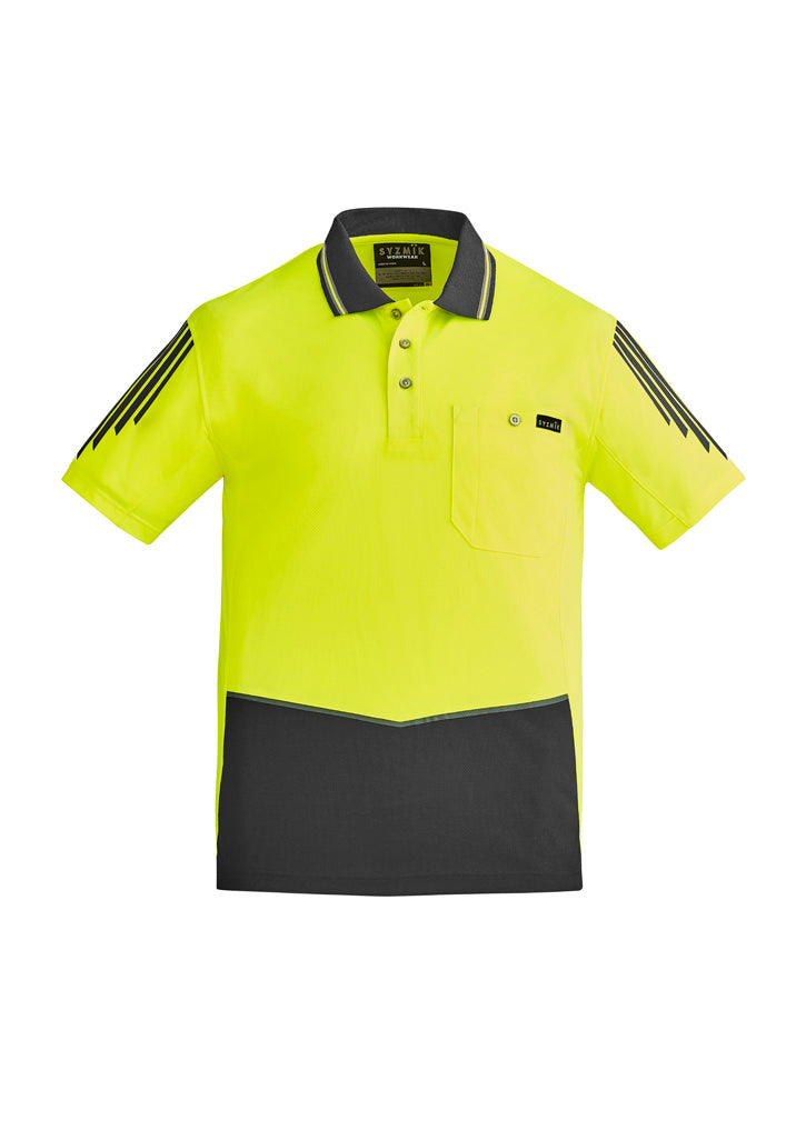 Mens Hi Vis Flux Short Sleeve Polo in Yellow/Charcoal
