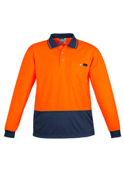 Mens Hi Vis Comfort Back Long Sleeve Polo in Orange/Navy