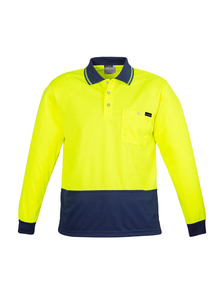Mens Hi Vis Comfort Back Long Sleeve Polo in Yellow/Navy