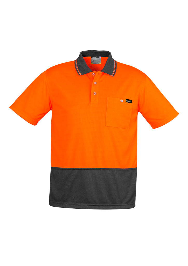 Mens Hi Vis Comfort Back Short Sleeve Polo in Orange/Charcoal