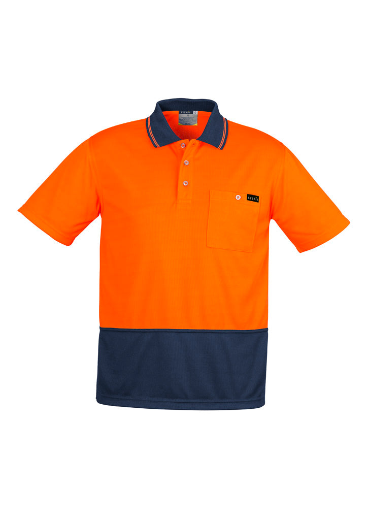 Mens Hi Vis Comfort Back Short Sleeve Polo in Orange/Navy
